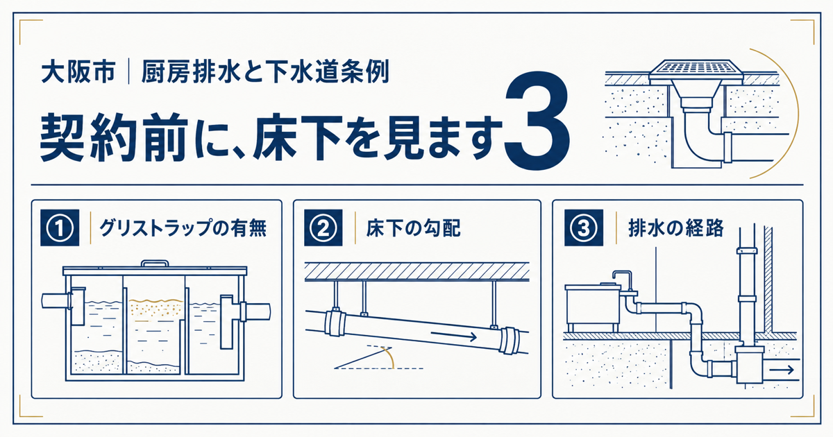 飲食店の物件契約前に排水で確認する3点、グリストラップの有無・床下配管の勾配・排水経路