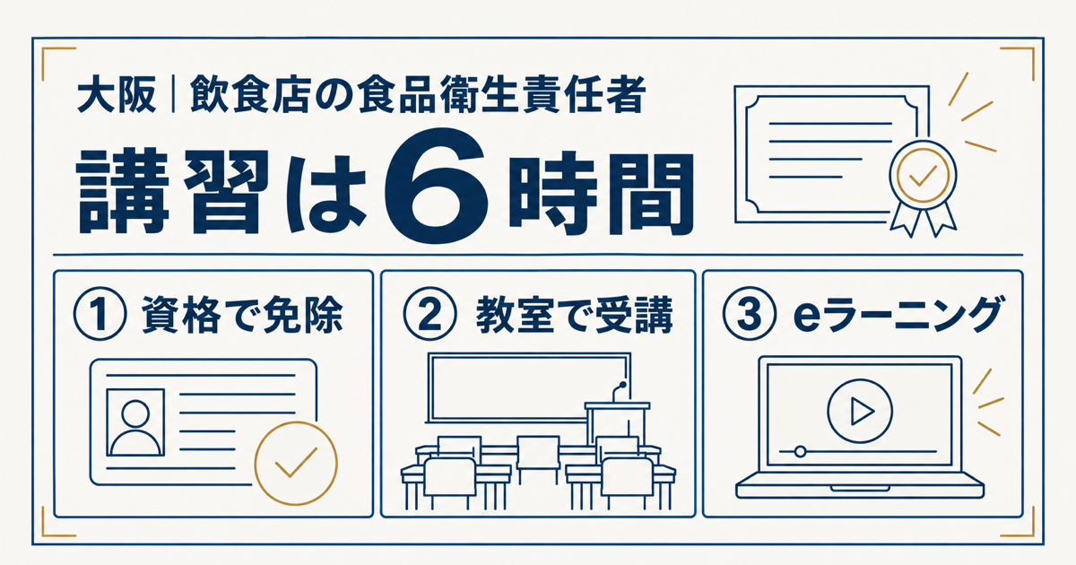 食品衛生責任者になる2つの道と、大阪の養成講習会は約6時間